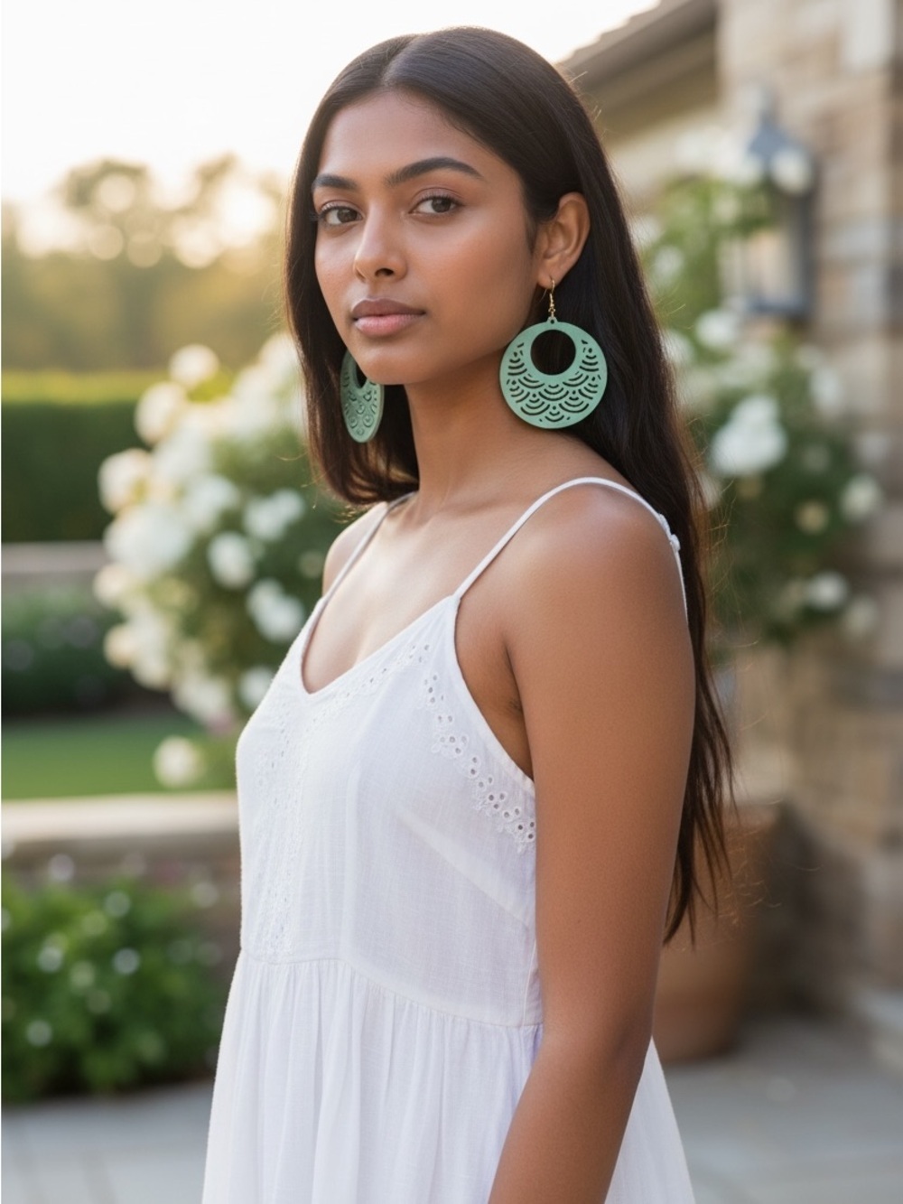 Plunder Teal Cutout Circle Drop Earrings - Picture 2 of 4